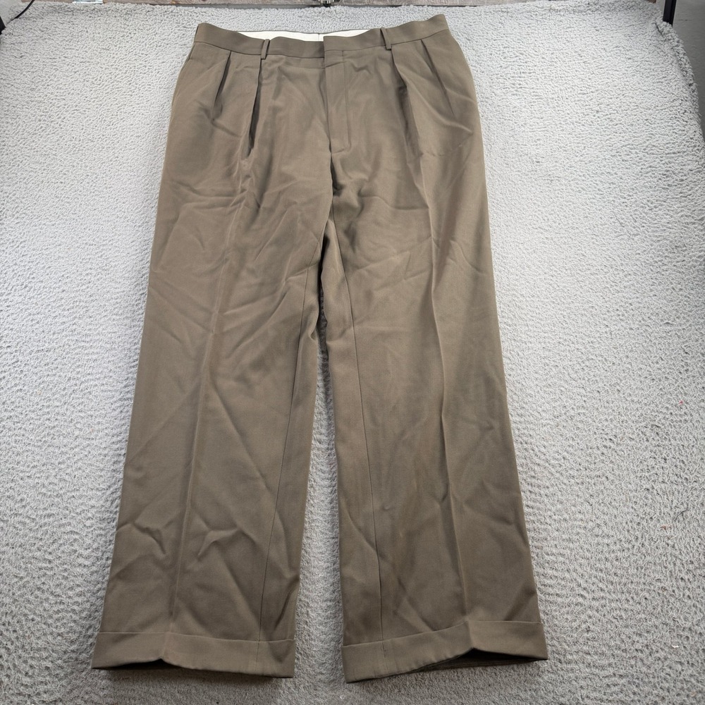 Polo Ralph Lauren Dress Pants Dalton Mens 36x30 Olive Brown Wool Pleated Italy